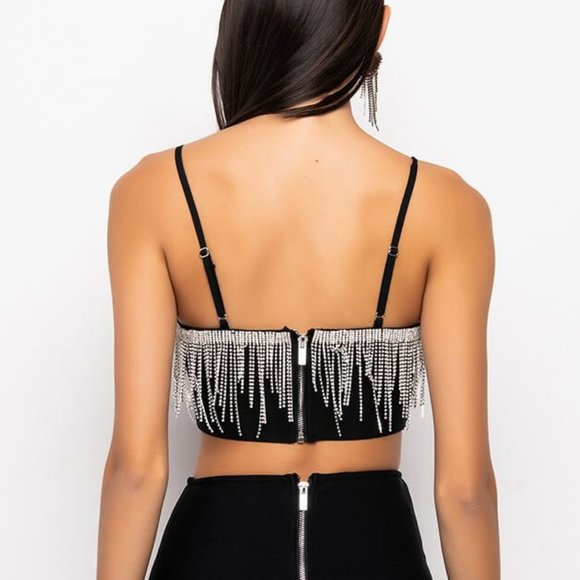 Akira Crop Tank Top with Rhinestone Fringe Size M - Picture 2 of 2